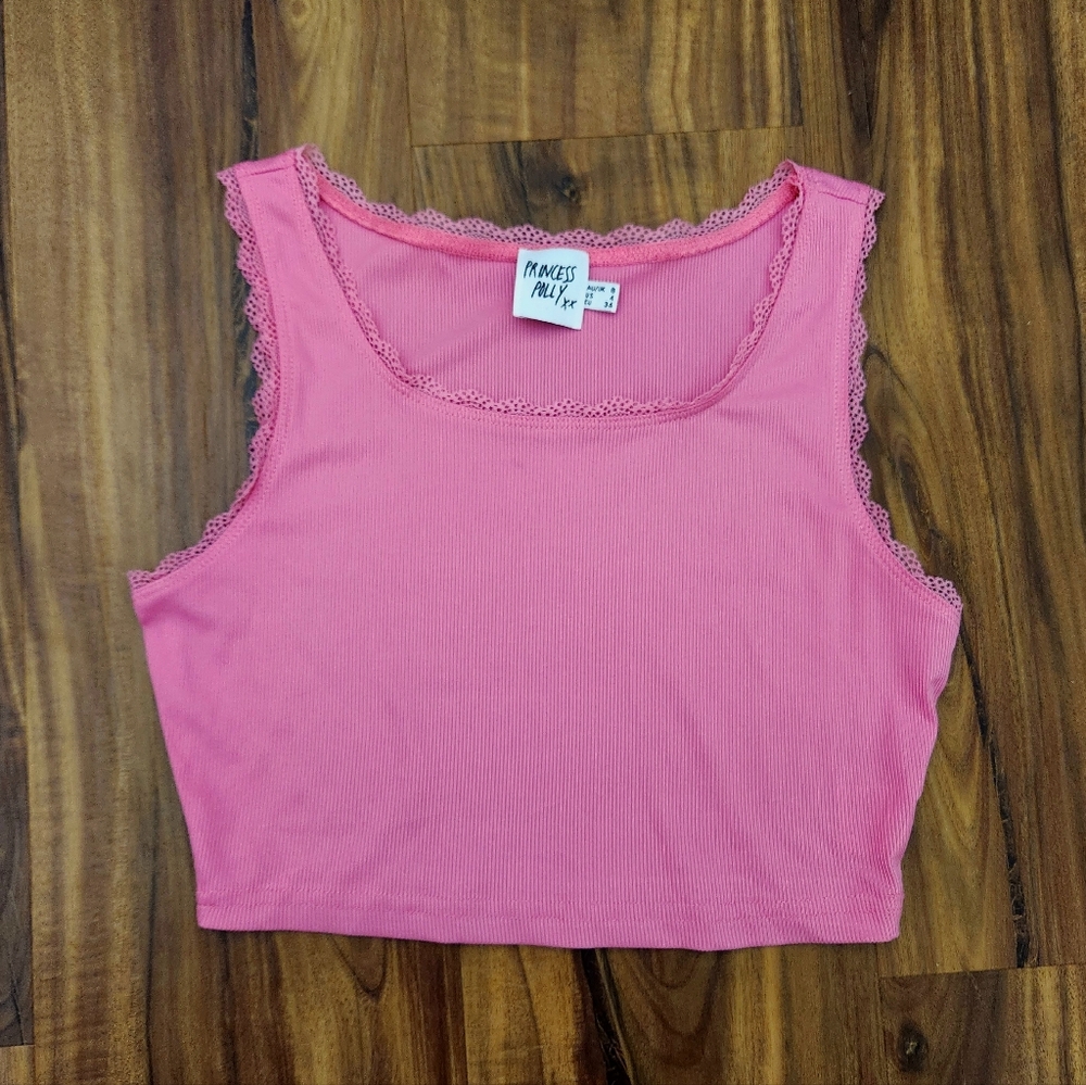 NWOT Princess Polly Pink Lace Cropped Tank Kesor Top Size 4